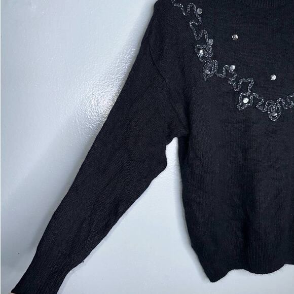 Glitz Vintage Silk Blend Beaded/Embroidered Mock Neck Sweater Black Size Large - Picture 5 of 6